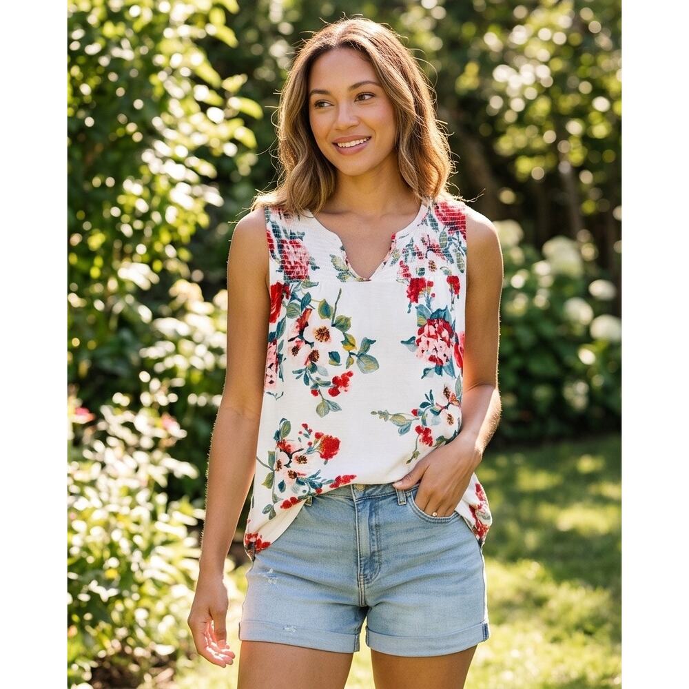 Papermoon Floral Print Sleeveless Smocked Tank Top
